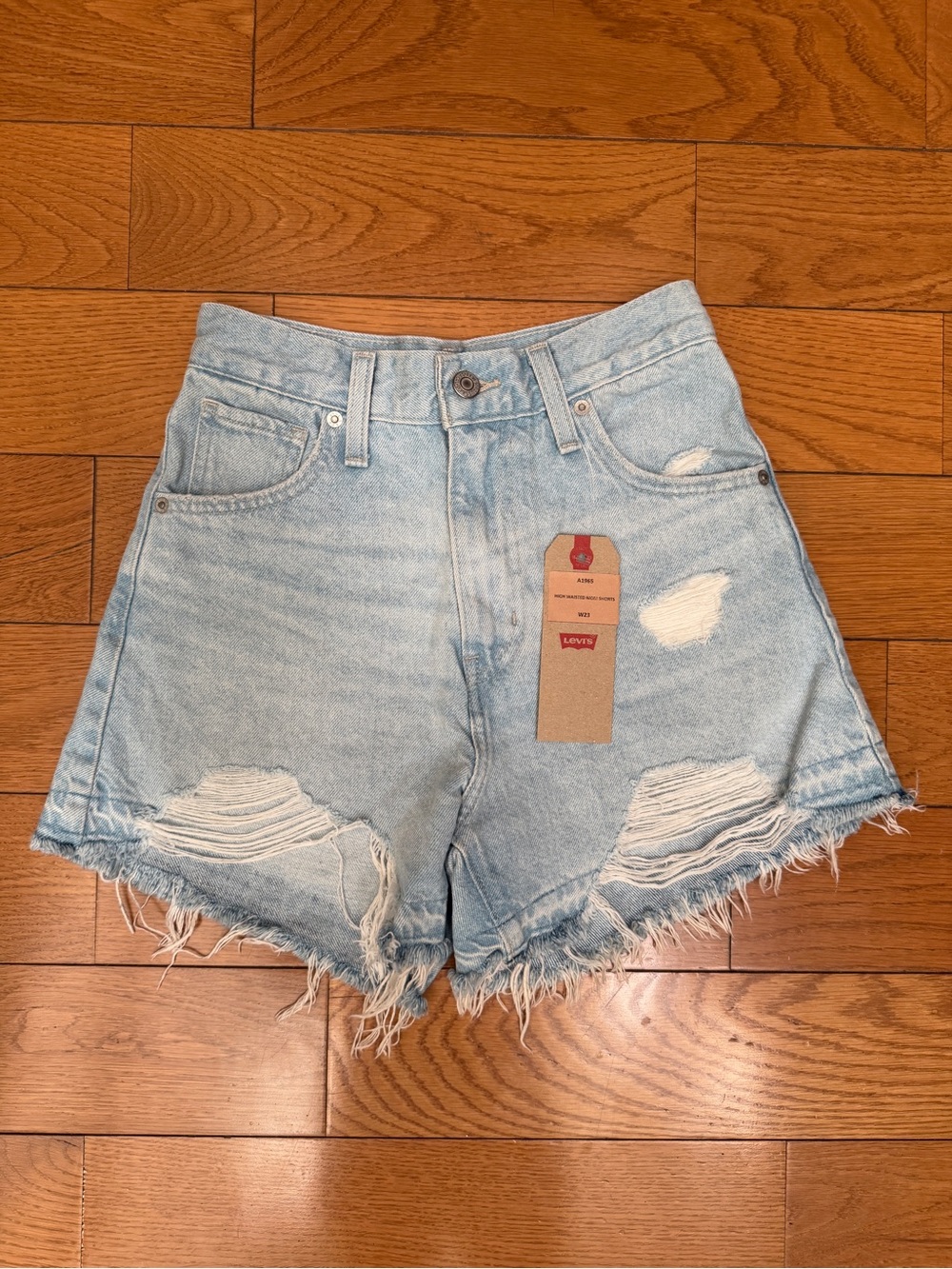 Levi's Light Blue Distressed High-Rise Denim Shorts